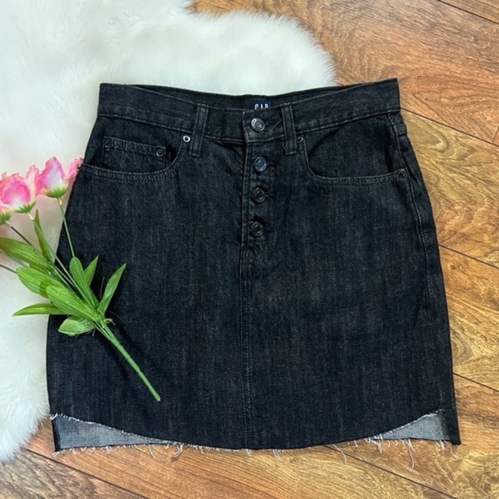 Gap Raw Hem Denim Mini Skirt High Rise Button Fly Size 26 A6-16